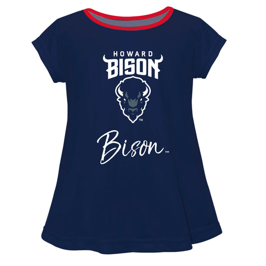 Howard University Bison Girls Game Day Short Sleeve Navy Laurie Top by Vive La Fete
