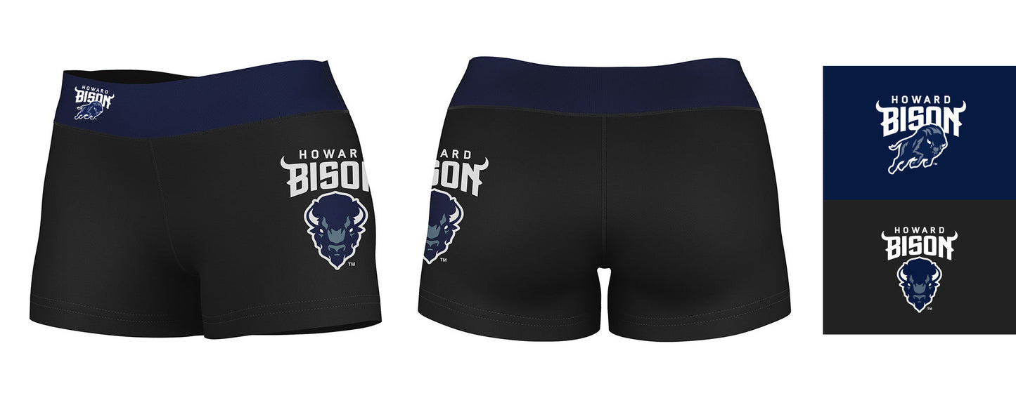 Howard Bison Vive La Fete Game Day Logo on Thigh and Waistband Black & Navy Women Yoga Booty Workout Shorts 3.75 Inseam" - Vive La F̻te - Online Apparel Store