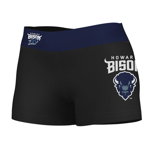 Howard Bison Vive La Fete Game Day Logo on Thigh and Waistband Black & Navy Women Yoga Booty Workout Shorts 3.75 Inseam"