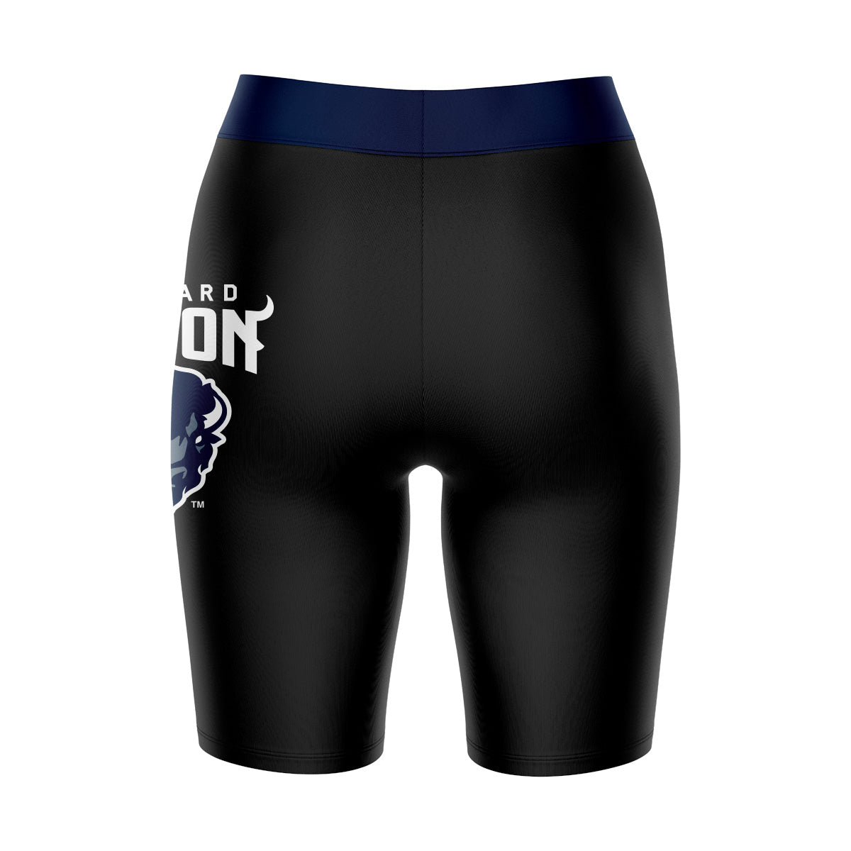 Howard Bison Vive La Fete Game Day Logo on Thigh and Waistband Black and Navy Women Bike Short 9 Inseam"