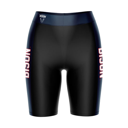 Howard University Bison Vive La Fete Game Day Logo on Waistband and Blue Stripes Black Women Bike Short 9 Inseam