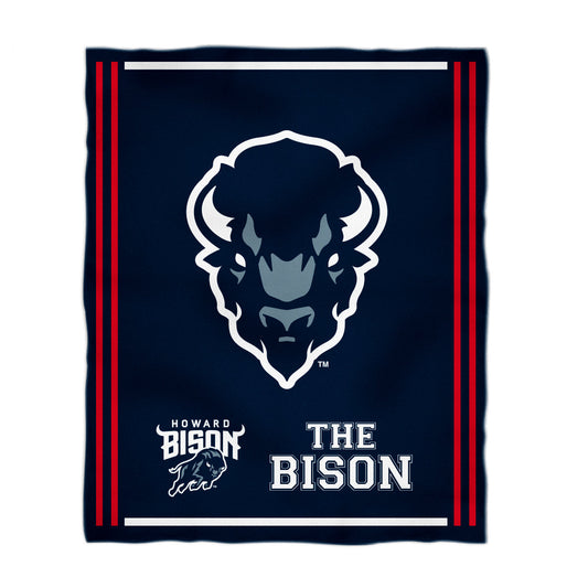 Howard University Bison Kids Game Day Navy Plush Soft Minky Blanket 36 x 48 Mascot