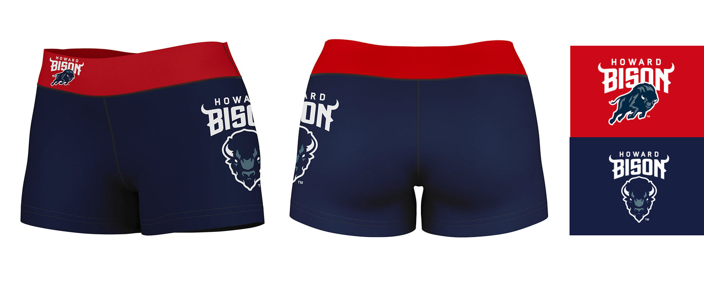 Howard Bison Vive La Fete Logo on Thigh & Waistband Blue Red Women Yoga Booty Workout Shorts 3.75 Inseam - Vive La F̻te - Online Apparel Store