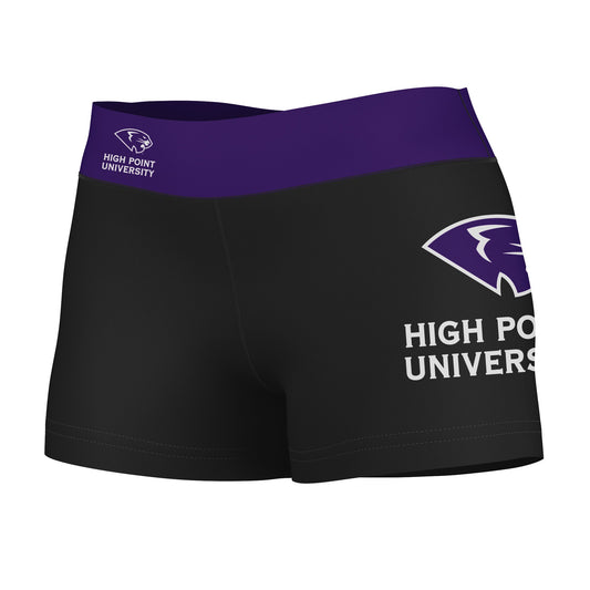 High Point Panthers Vive La Fete Logo on Thigh and Waistband Black & Purple Women Yoga Booty Workout Shorts 3.75 Inseam"