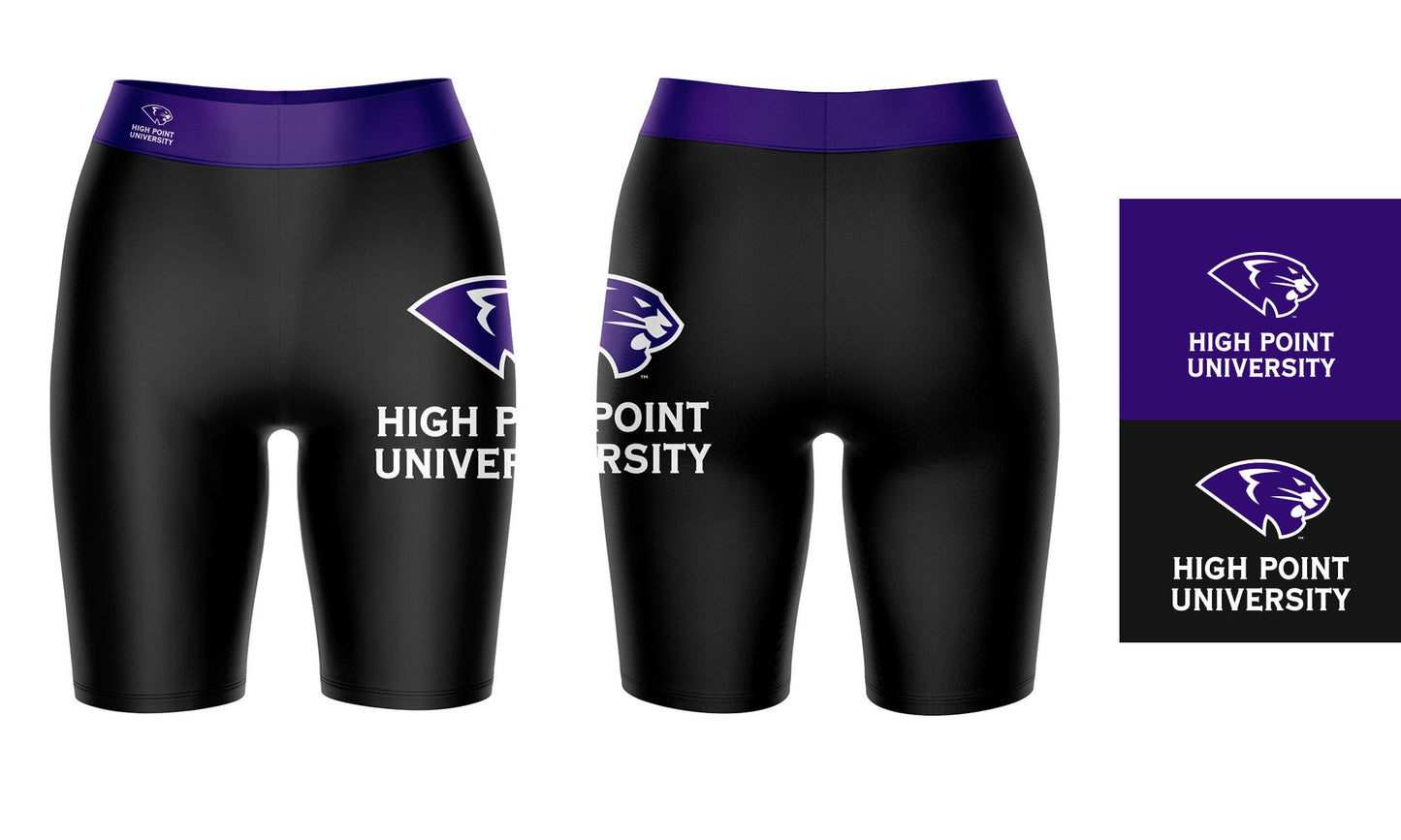 High Point Panthers Vive La Fete Game Day Logo on Thigh and Waistband Black and Purple Women Bike Short 9 Inseam"