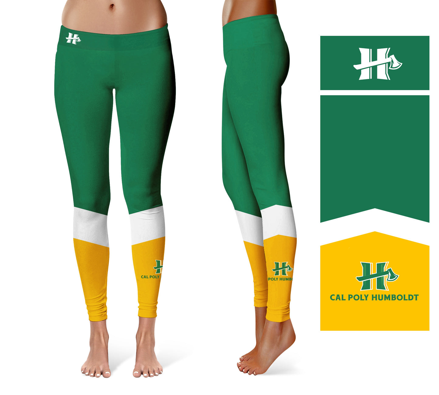 Cal Poly Humboldt Lumberjacks Vive La Fete Game Day Collegiate Ankle Color Block Women Green Gold Yoga Leggings