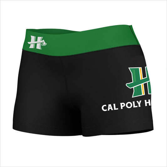 Cal Poly Humboldt Lumberjacks Vive La Fete Logo on Thigh & Waistband Black Green Women Booty Workout Shorts 3.75 Inseam"