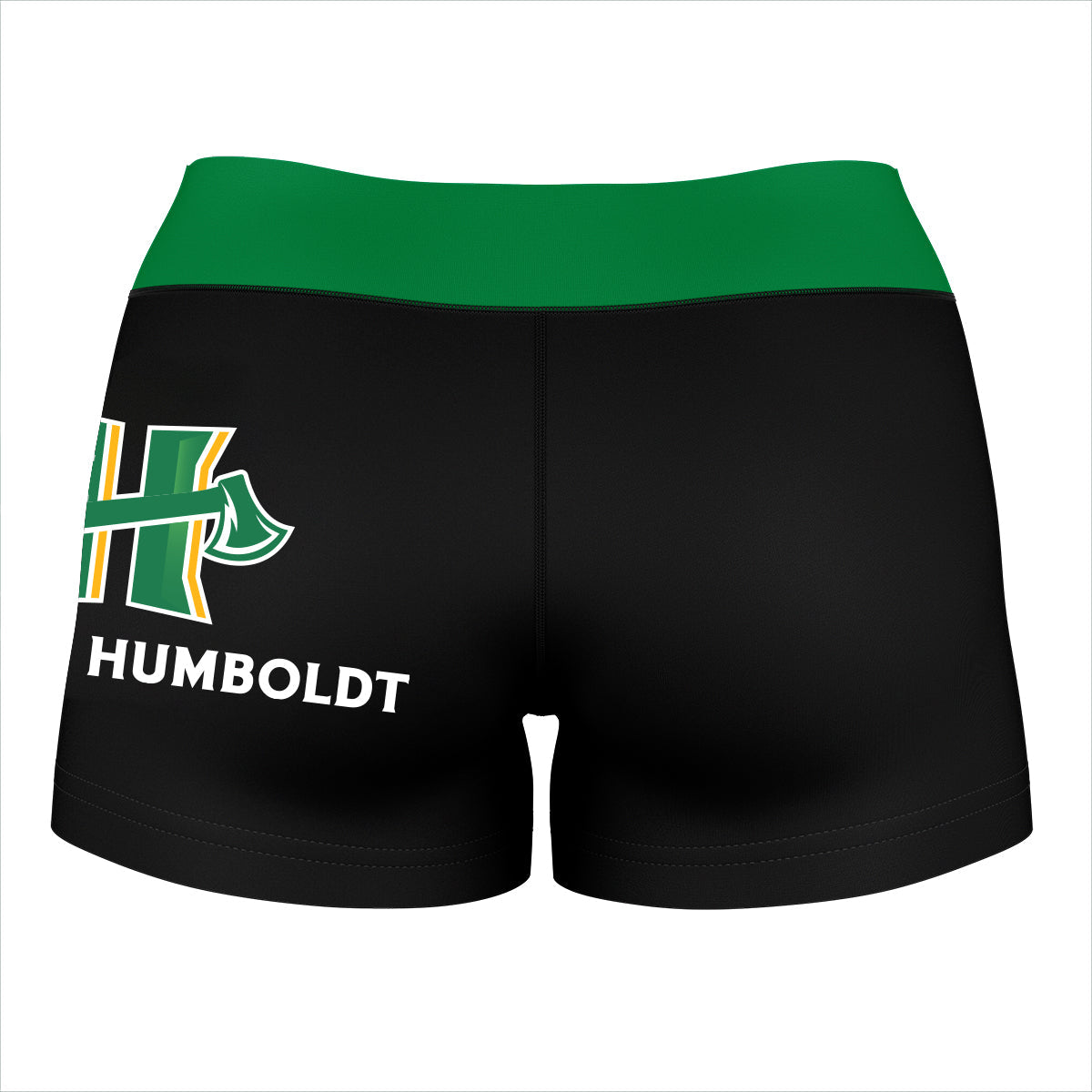 Cal Poly Humboldt Lumberjacks Vive La Fete Logo on Thigh & Waistband Black Green Women Booty Workout Shorts 3.75 Inseam" - Vive La F̻te - Online Apparel Store