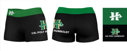 Cal Poly Humboldt Lumberjacks Vive La Fete Logo on Thigh & Waistband Black Green Women Booty Workout Shorts 3.75 Inseam" - Vive La F̻te - Online Apparel Store