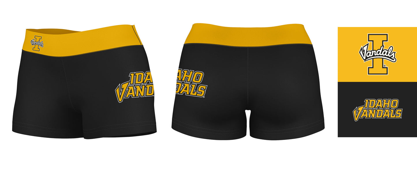 Idaho Vandals Vive La Fete Game Day Logo on Thigh & Waistband Black & Gold Women Yoga Booty Workout Shorts 3.75 Inseam - Vive La F̻te - Online Apparel Store