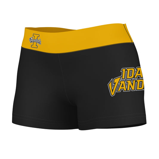 Idaho Vandals Vive La Fete Game Day Logo on Thigh & Waistband Black & Gold Women Yoga Booty Workout Shorts 3.75 Inseam