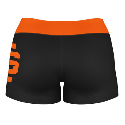 Idaho State Bengals ISU Vive La Fete Logo on Thigh & Waistband Black & Orange Women Booty Workout Shorts 3.75 Inseam" - Vive La F̻te - Online Apparel Store