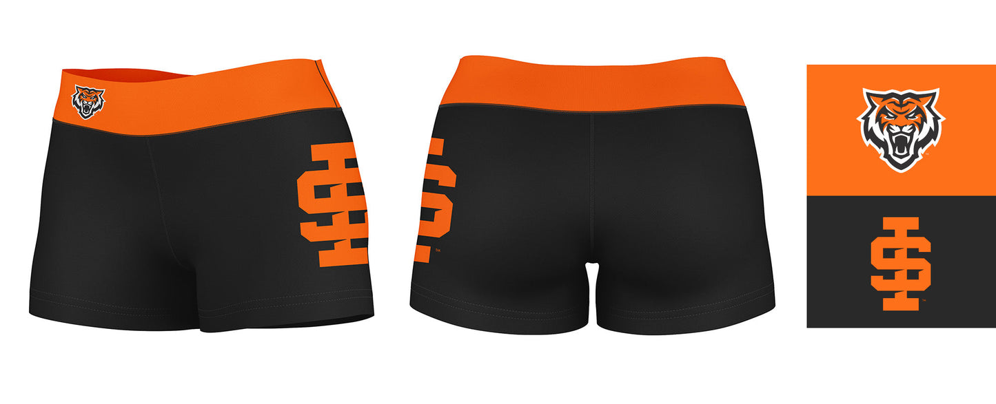 Idaho State Bengals ISU Vive La Fete Logo on Thigh & Waistband Black & Orange Women Booty Workout Shorts 3.75 Inseam" - Vive La F̻te - Online Apparel Store