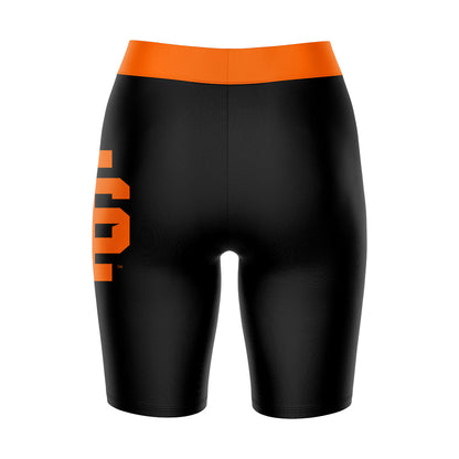 Idaho State Bengals ISU Vive La Fete Game Day Logo on Thigh and Waistband Black and Orange Women Bike Short 9 Inseam"