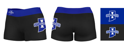 Indiana State Sycamores Vive La Fete Logo on Thigh & Waistband Black & Blue Women Yoga Booty Workout Shorts 3.75 Inseam" - Vive La F̻te - Online Apparel Store