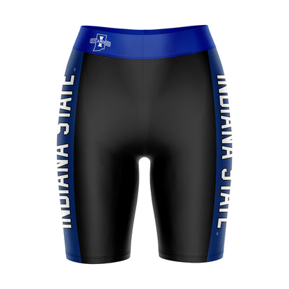 Indiana State Sycamores Vive La Fete Game Day Logo on Waistband and Blue Stripes Black Women Bike Short 9 Inseam