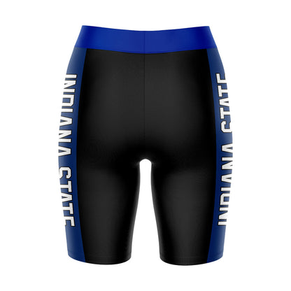 Indiana State Sycamores Vive La Fete Game Day Logo on Waistband and Blue Stripes Black Women Bike Short 9 Inseam