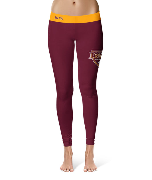 Iona Gaels Vive La Fete Game Day Collegiate Logo on Thigh Maroon Women Yoga Leggings 2.5 Waist Tights