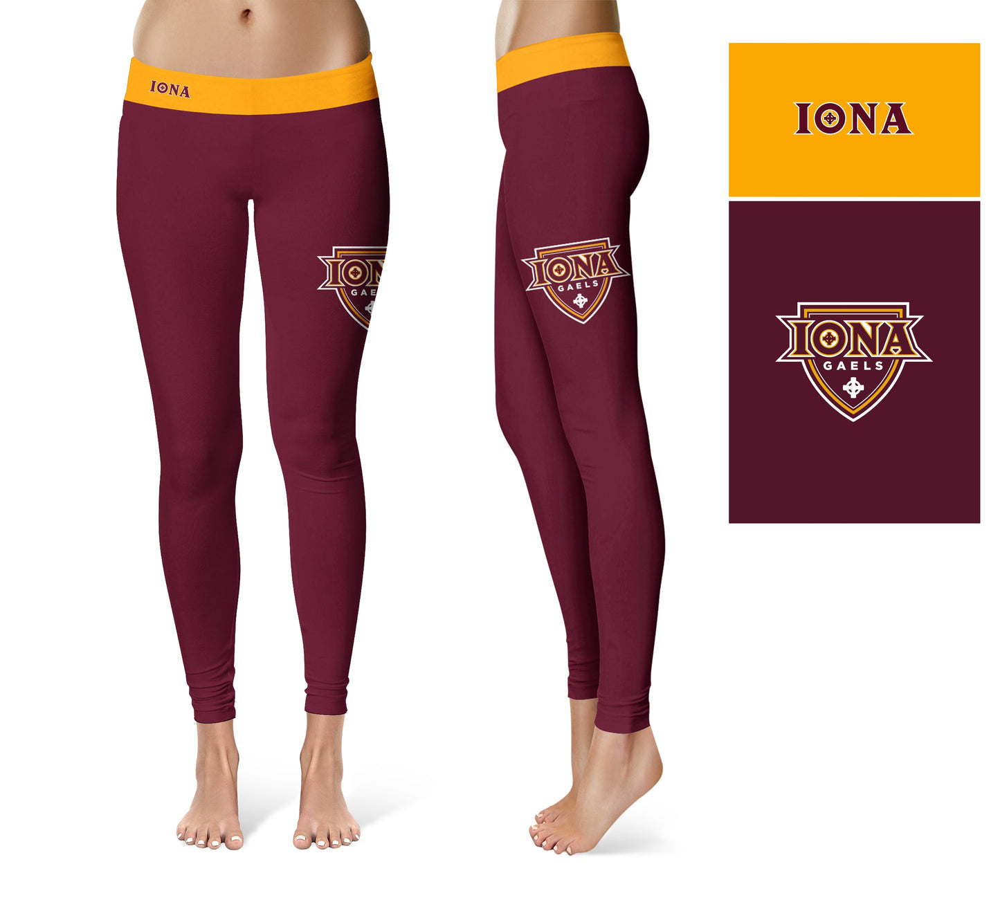 Iona Gaels Vive La Fete Game Day Collegiate Logo on Thigh Maroon Women Yoga Leggings 2.5 Waist Tights