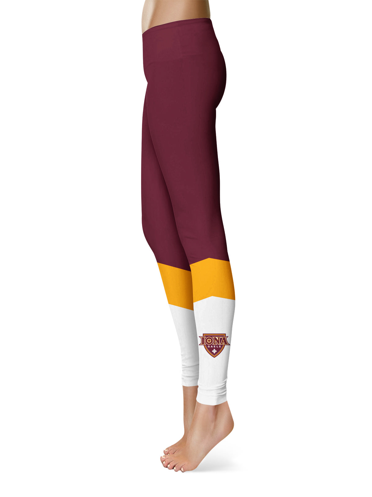 Iona College Gaels Vive La Fete Game Day Collegiate Ankle Color Block Women Maroon White Yoga Leggings