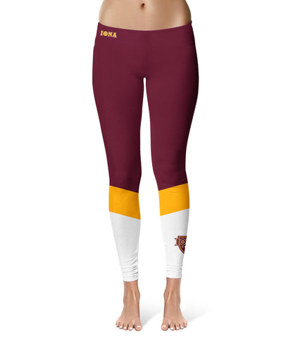 Iona College Gaels Vive La Fete Game Day Collegiate Ankle Color Block Women Maroon White Yoga Leggings