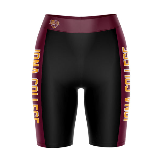Iona Gaels Vive La Fete Game Day Logo on Waistband and Maroon Stripes Black Women Bike Short 9 Inseam