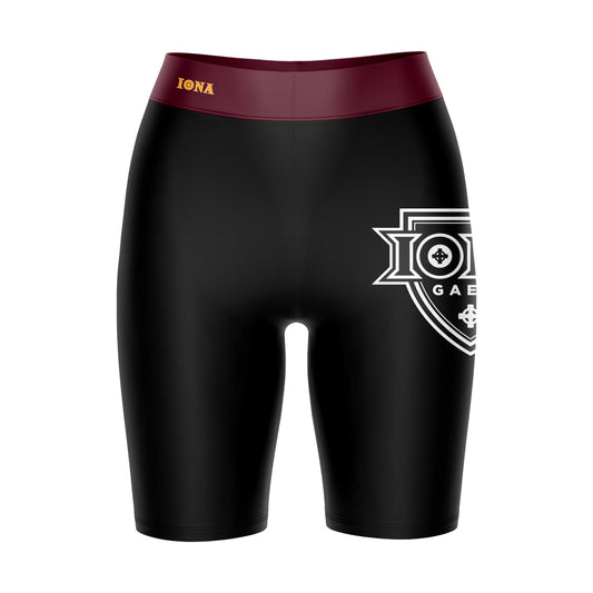 Iona Gaels Vive La Fete Game Day Logo on Thigh and Waistband Black and Maroon Women Bike Short 9 Inseam