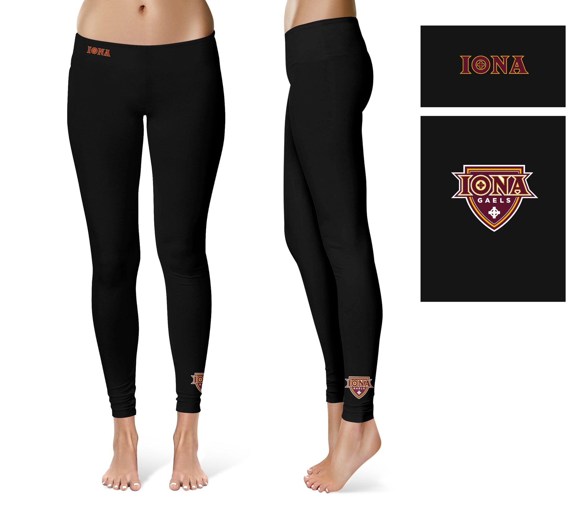 Iona College Gaels Vive La Fete Game Day Collegiate Logo at Ankle Women Black Yoga Leggings 2.5 Waist Tights