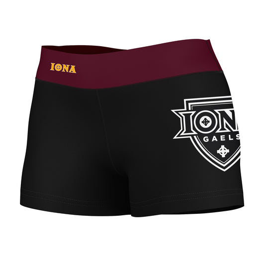 Iona Gaels Vive La Fete Logo on Thigh & Waistband Black & Maroon Women Yoga Booty Workout Shorts 3.75 Inseam