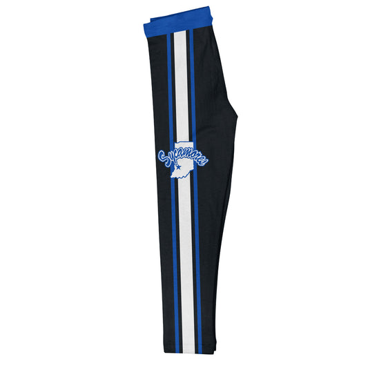 Indiana State University Blue Waist White And Blue Stripes Black Leggings