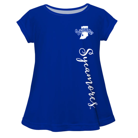 Indiana State University Sycamores Blue Solid Short Sleeve Girls Laurie Top by Vive La Fete