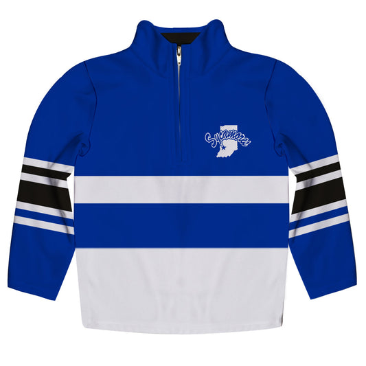 Indiana State UniversityLogo Stripes Blue Long Sleeve Quarter Zip Sweatshirt by Vive La Fete
