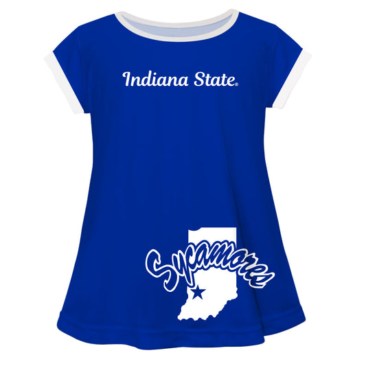 Indiana State University Big Logo Blue Short Sleeve Girls Laurie Top by Vive La Fete