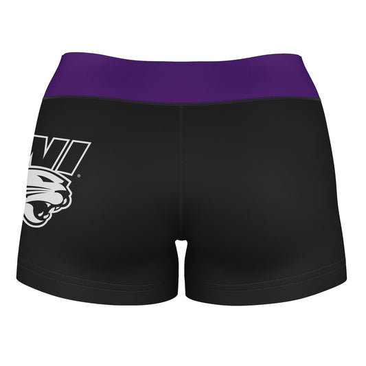 Mouseover Image, Northern Iowa Panthers Logo on Thigh and Waistband Black & Purple Women Yoga Booty Workout Shorts 3.75 Inseam"