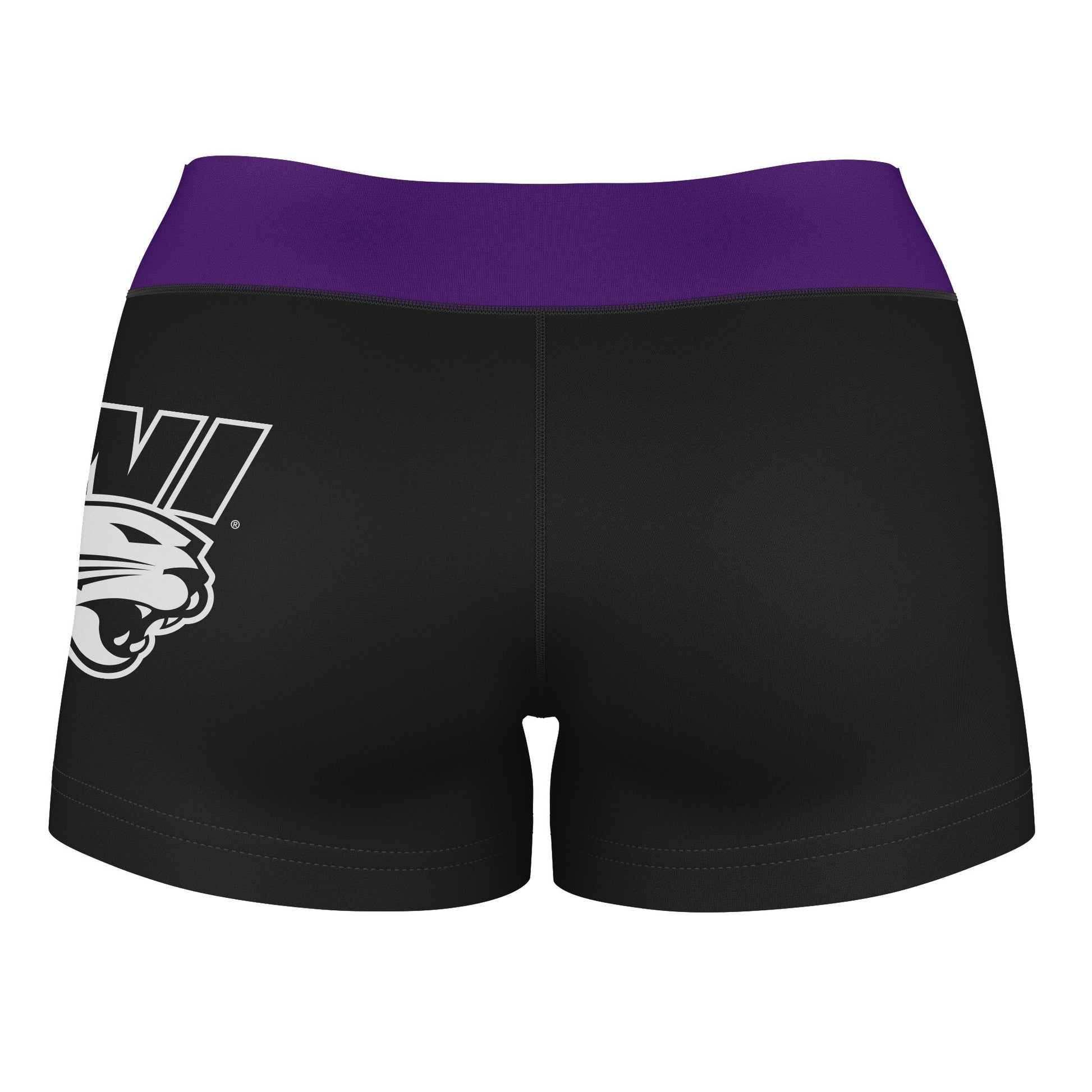 Northern Iowa Panthers Logo on Thigh and Waistband Black & Purple Women Yoga Booty Workout Shorts 3.75 Inseam" - Vive La F̻te - Online Apparel Store