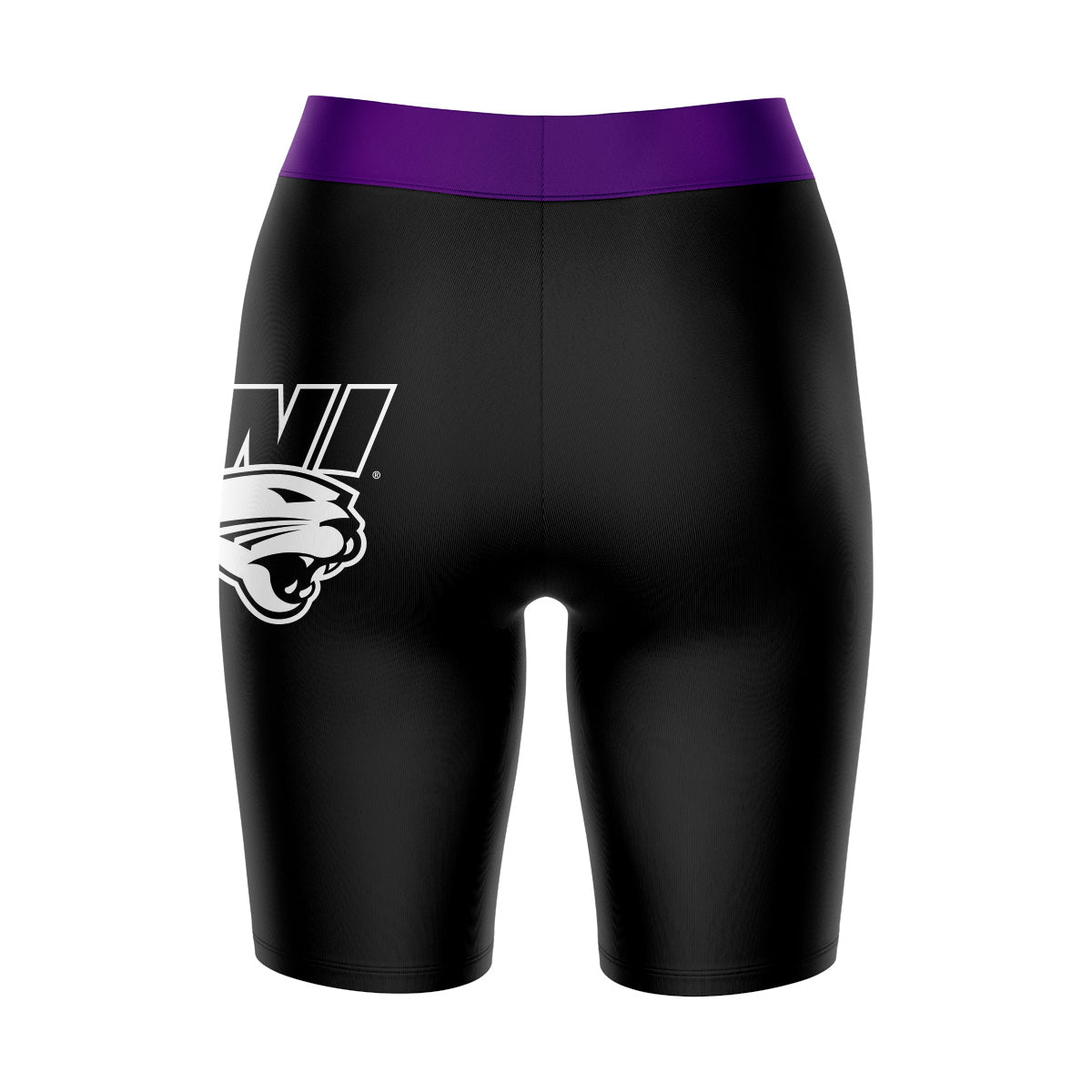 Northern Iowa Panthers Vive La Fete Game Day Logo on Thigh and Waistband Black and Purple Women Bike Short 9 Inseam"