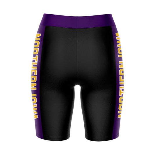 Mouseover Image, Northern Iowa Panthers Vive La Fete Game Day Logo on Waistband and Purple Stripes Black Women Bike Short 9 Inseam"