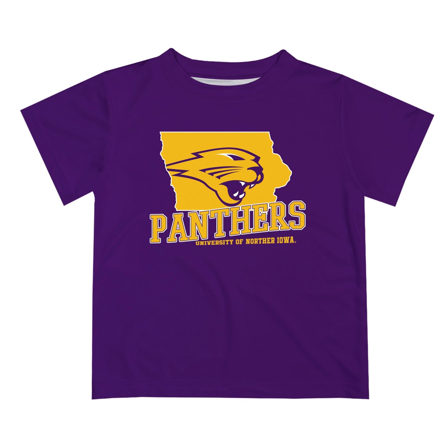 Northern Iowa Panthers Vive La Fete State Map Purple Short Sleeve Tee Shirt