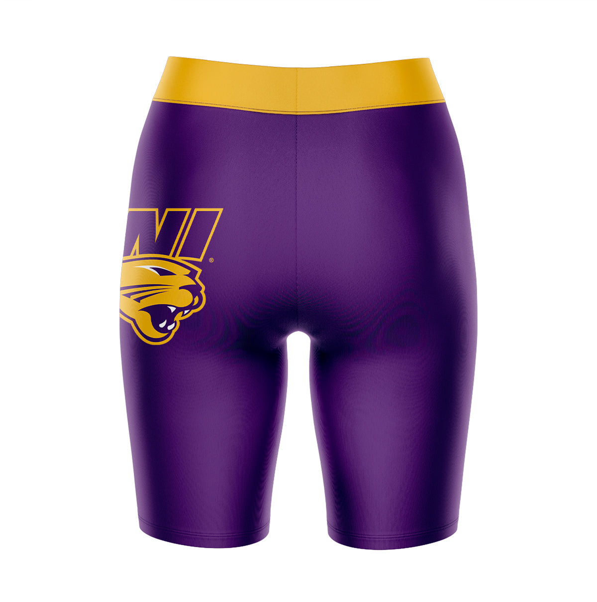 Northern Iowa Panthers Vive La Fete Game Day Logo on Thigh and Waistband Purple and Gold Women Bike Short 9 Inseam