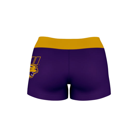 Mouseover Image, Northern Iowa Panthers Vive La Fete Logo on Thigh & Waistband Purple Gold Women Yoga Booty Workout Shorts 3.75 Inseam