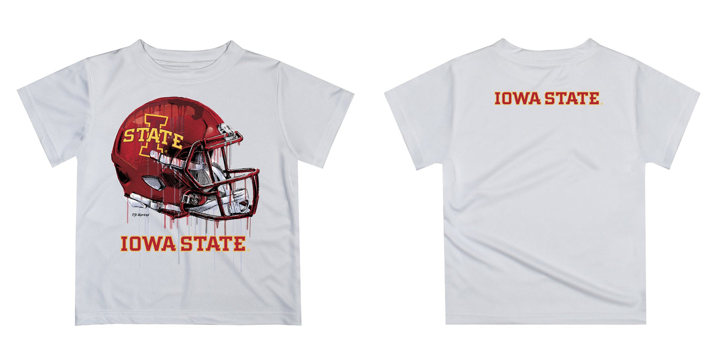 Iowa State Cyclones ISU Original Dripping Football Helmet White T-Shirt by Vive La Fete