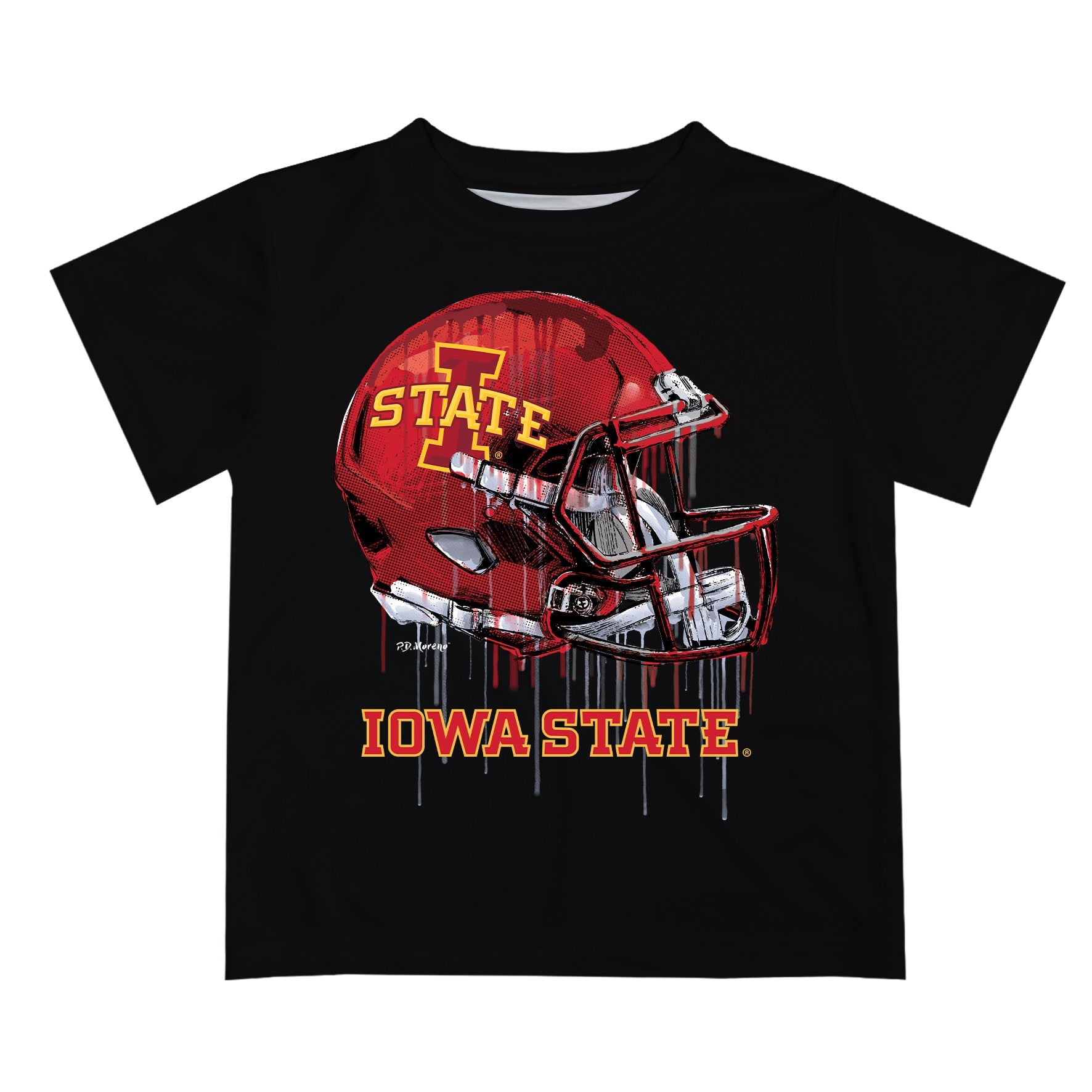 Iowa State Cyclones ISU Original Dripping Football Helmet Black T-Shirt by Vive La Fete