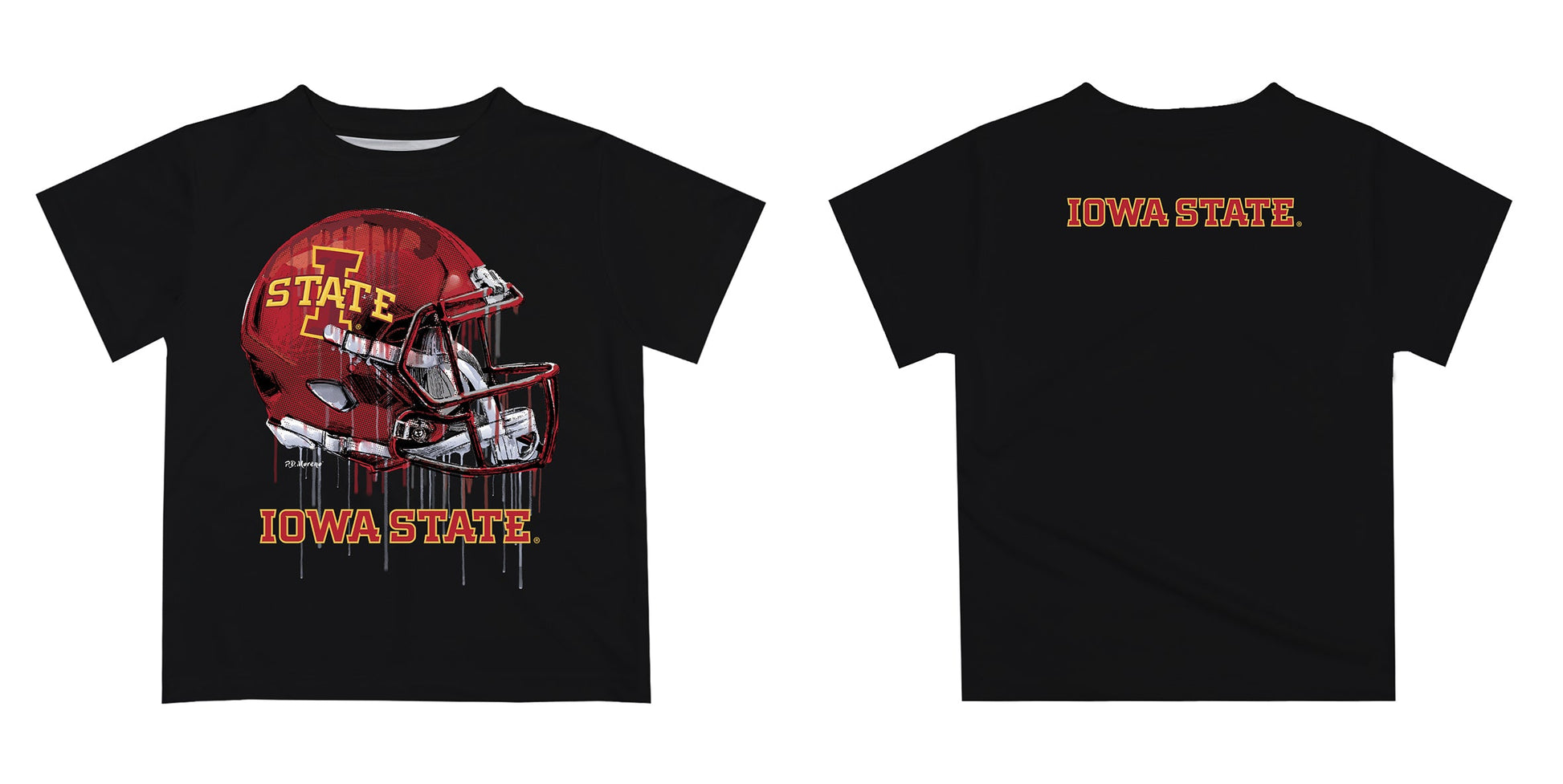 Iowa State Cyclones ISU Original Dripping Football Helmet Black T-Shirt by Vive La Fete