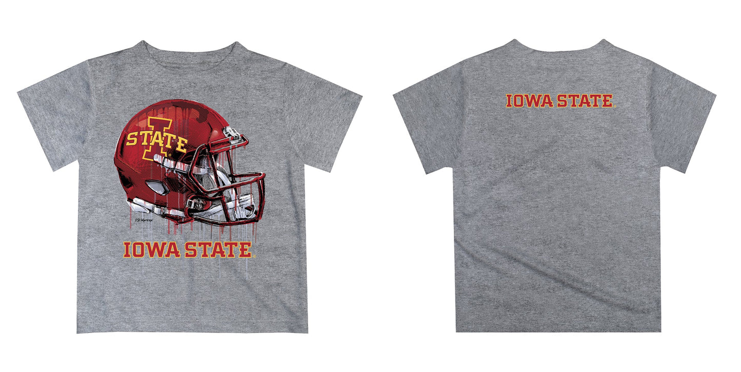 Iowa State Cyclones ISU Original Dripping Football Helmet Heather Gray T-Shirt by Vive La Fete