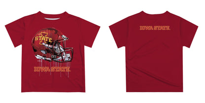 Iowa State Cyclones ISU Original Dripping Football Helmet Red T-Shirt by Vive La Fete