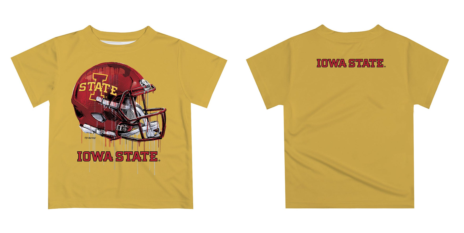 Iowa State Cyclones ISU Original Dripping Football Helmet Gold T-Shirt by Vive La Fete