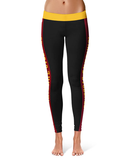 Iowa State Cyclones ISU Vive La Fete Game Day Collegiate Maroon Stripes Women Black Yoga Leggings 2 Waist Tights"