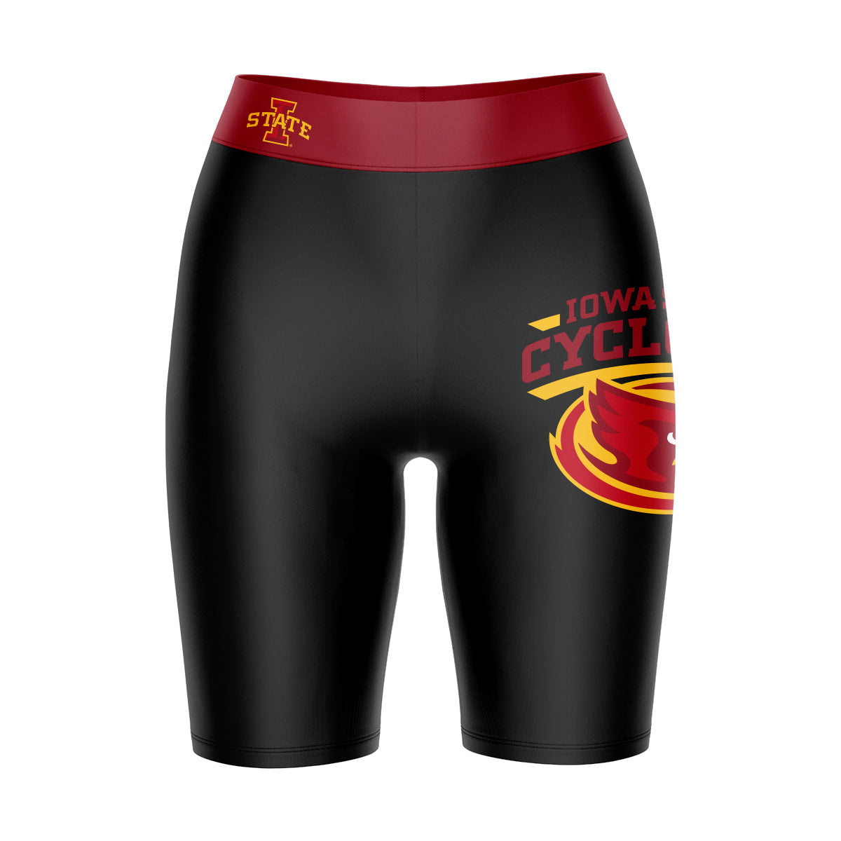 Iowa State Cyclones ISU Vive La Fete Game Day Logo on Thigh and Waistband Black and Maroon Women Bike Short 9 Inseam"