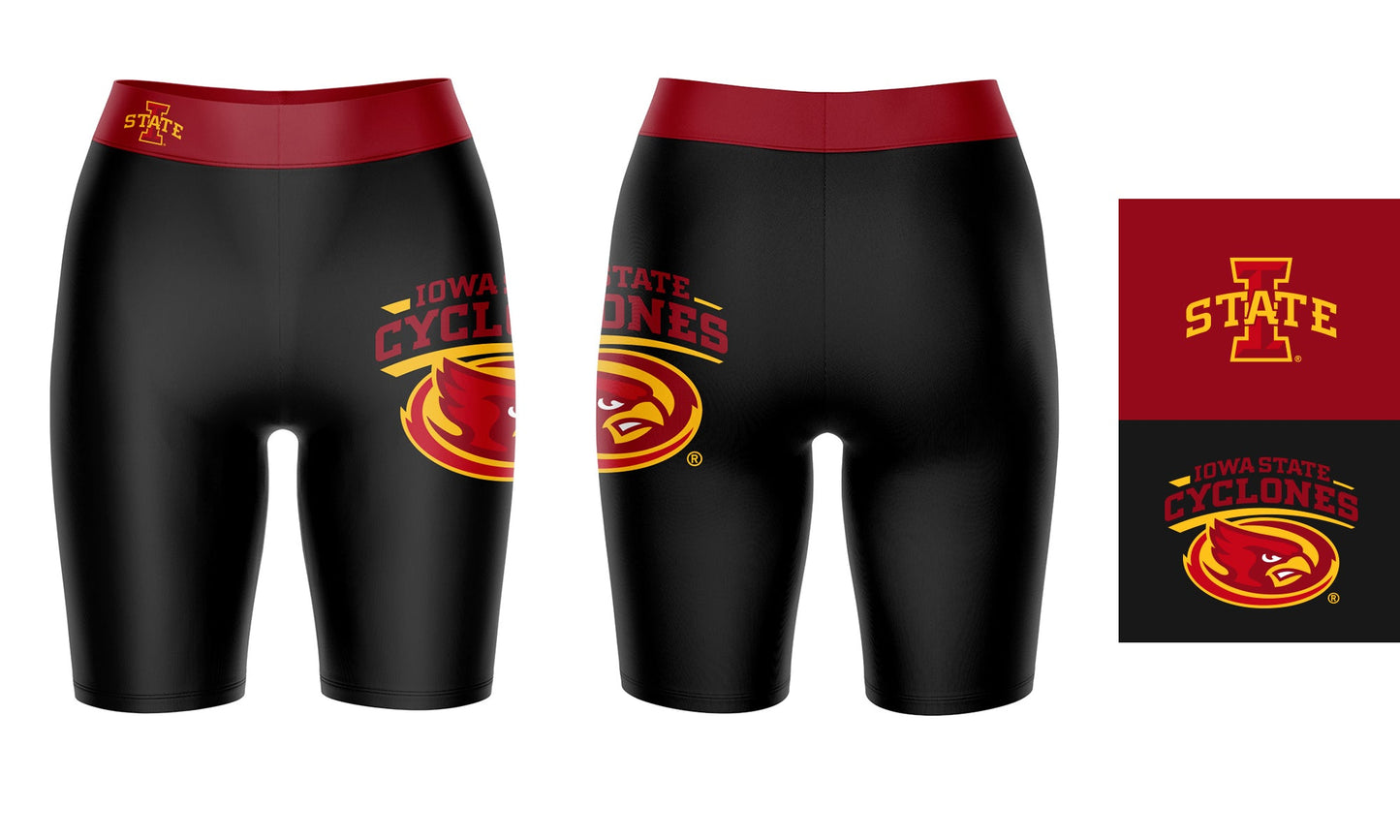 Iowa State Cyclones ISU Vive La Fete Game Day Logo on Thigh and Waistband Black and Maroon Women Bike Short 9 Inseam"