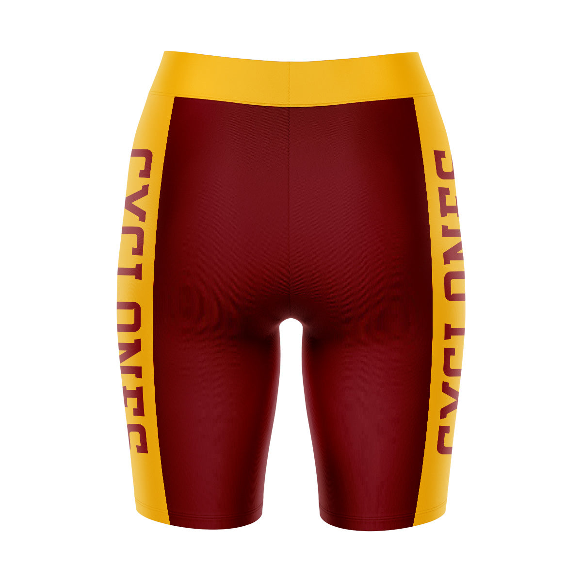 Iowa State Cyclones ISU Vive La Fete Game Day Logo on Waistband and Gold Stripes Maroon Women Bike Short 9 Inseam